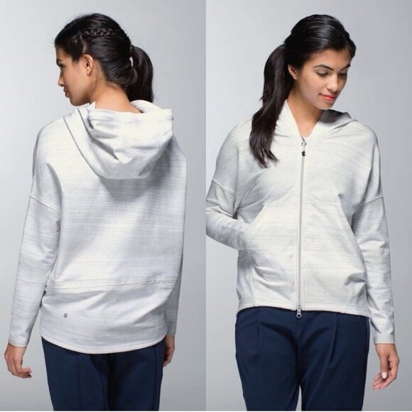 Lululemon Hold Your Om Hoodie Zip Up Jacket Hood Greige Size 6 Heathered - Picture 1 of 15